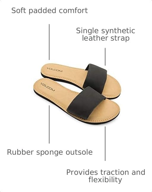 Image of Volcom Women's Simple Slide Sandals - Cushioned Synthetic Leather Strap Slides With Padded Footbed