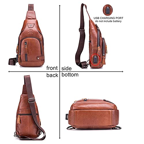 Bolsa tiracolo masculina de couro de camada superior com porta de carregamento USB, Brwon, Small, Cl