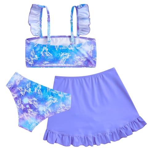 Image of ALISISTER Girls Swimsuit 3 Piece Bathing Suits Summer Bikini Tankini Sets with Cover Up Skirt for 4-12 Years