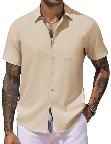 COOFANDY Mens Summer Shirts Short Sleeve Linen Button Down Shirts