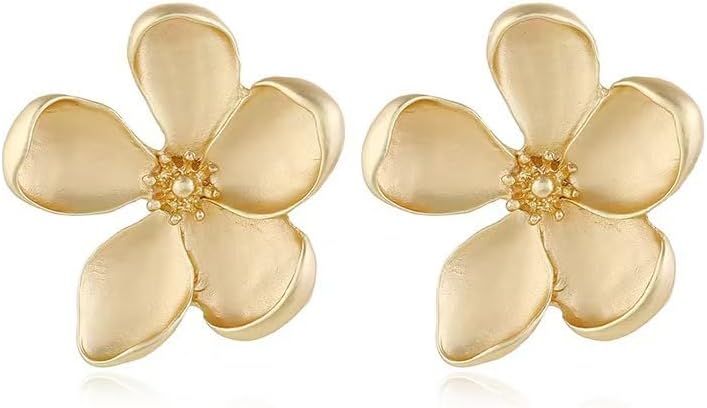 Chunky Gold Flower Earrings for Women Gold Flower Dangle Earrings Chunky Exaggerated Big Statement Petal Ear Stud Jewelry