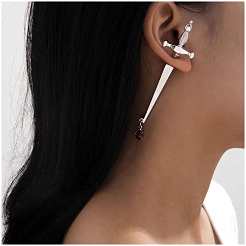Cimenexe Punk Schwert Ohrringe Vintage Schwert Ohrstecker Ohrringe Retro Dolch Ohrstecker Silber Wassertropfen Kristall Ohrringe Schmuck Für Frauen Und Mädchen Geschenke Cover