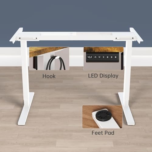 Image of Audiovan Home /Office Height Adjustable Electric Table Frame | Single Motor | 80KG Wt. Capacity with 3 Memory Presets | Electric Sit Stand Desk Frame Only (White 47 inch-28 inch) (White, Single Motor)