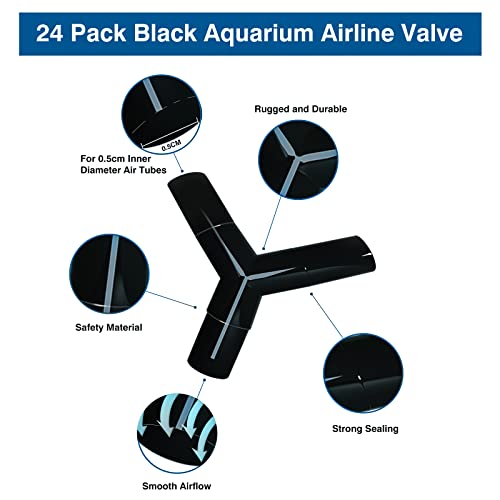 Waycreat 24 pcs 4mm Black Aquarium Airline Tubing Connectors Plastic Inline Valve, M4-24pcs - Image 3