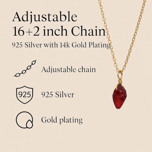 Red Garnet Pendant Necklace, Raw Gemstone Necklace, Red Crystal Necklace, January Birthstone Jewelry, 925 Silver 14k Gold Plated 16+2 inch Adjustable Chain4