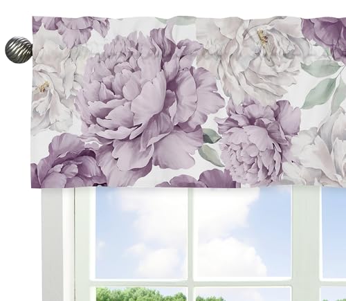Image of Sweet Jojo Designs Lavender Purple Boho Shabby Chic Floral Girl Window Valance Curtain Treatment Baby Nursery Kids Room Kitchen Bathroom Bedroom Ivory Bohemian Vintage Watercolor Nature Sage Green