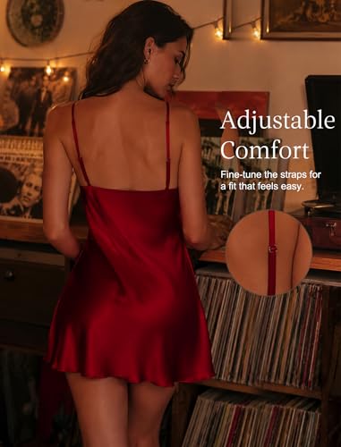 Image of Girece Sexy Night Gowns for Woman Silk Nightgown Lace Trim Sleep Dress Babydoll Lingerie Satin Nighty Negligee