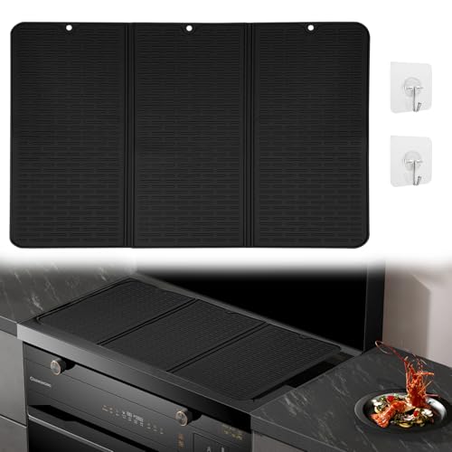 Alfombrilla Protectora Placa Induccion, 71 x 51 cm Cubre Vitrocerámica Tapa para Vitroceramica Alfombrilla Silicona Antideslizante para Vitrocerámica o Placa de Inducción (Negro)