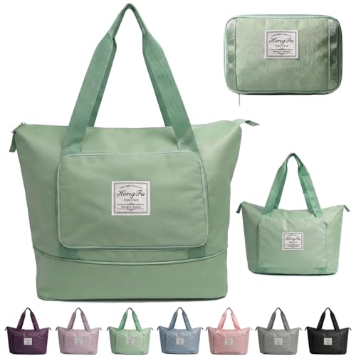 Image of Nylon 41L Expandable Travel Bag for Women, Foldable Waterproof Duffle Bag, Lightweight Carry-On Luggage with Wet Pocket, Vanity Handbag for Travel & Gym (Green, 41 Liter)
