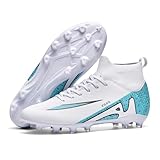 Men's Soccer Shoes Football Cleats High-Tops Lace-Up Non-Slip Spikes Indoor Outdoor Sports Athletic Baseball Lacrosse Sneaker White EU 41