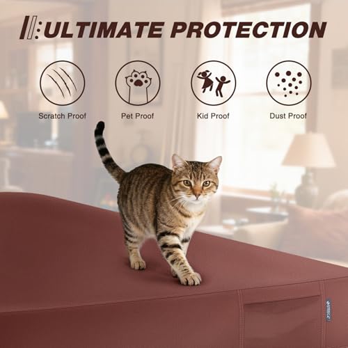 STEECA Leatherette Pool Table Cover with Pocket 8 Feet, Waterproof & Tearproof Heavy Duty Billiard Table Cover Burgundy Red 100\"L X 56\"W X 8“H