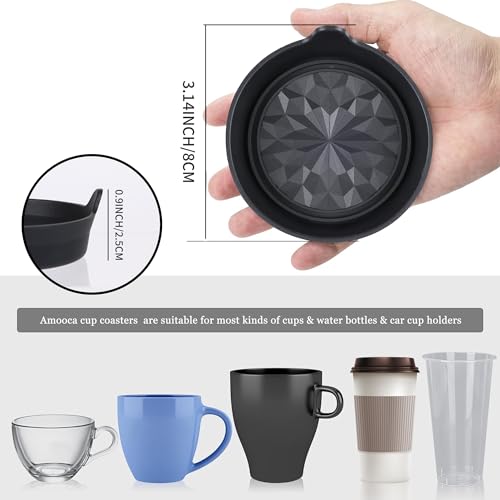Image of Amooca Car Cup Coaster Universal Automotive Waterproof Non-Slip Cup Holders Sift-Proof Spill Holder Car Interior Accessories 2 Pack Black Flower