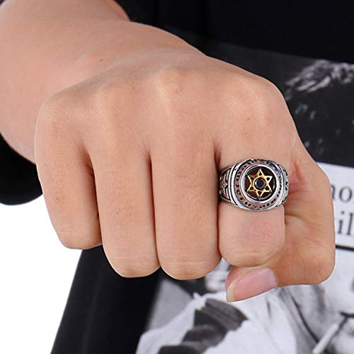 Stainless Steel Jerusalem Stat of David Black Onyx Singet Ring (Silver, 13) - Thumbnail 2