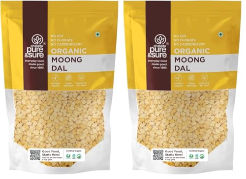 Image of Pure & Sure Organic Yellow Moong Dal Split 500gm | 100% Natural Mung Dal Chilka | Unpolished | Vegan, Gluten-Free, Non GMO | Chemical Free & Pesticides Free (Pack of 2)