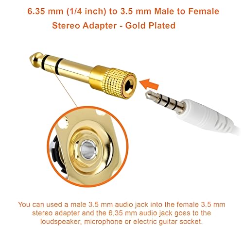 Image of 2 Pieces Stereo Audio Adapter 6.35mm (1 /4 Inch) Male to 3.5mm (1 /8 Inch) Female Headphone Jack Plug - Gold-Plated Pure Copper