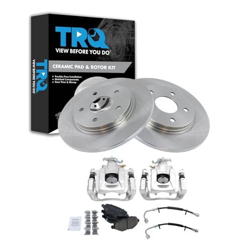 Image of TRQ Rear Brake Pad and Rotor Set Ceramic Calipers Compatible with 2012-2016 Chrysler Town and Country Grand Caravan 2012-2015 Ram Cargo Van 2013-2014 Volkswagen Routan