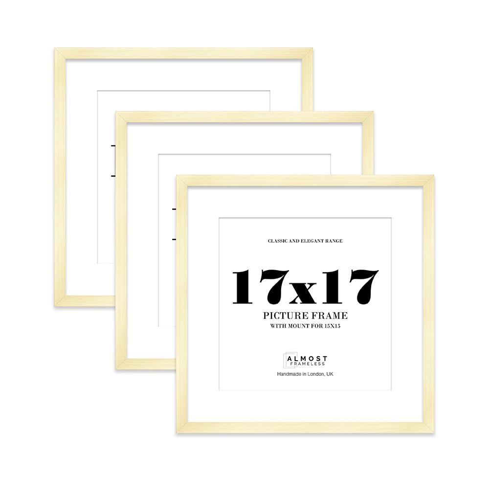 17x17 Gold Picture Frame with Mount for 15x15 Photos, Prints - Modern Square Wall Frame, Set of 3