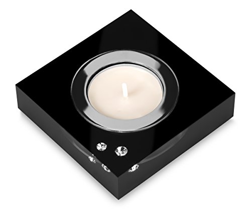 My IMPLEXIONS Moderner Teelichthalter Simply 2 veredelt mit hochwertigen Kristallen / Stilvolle Tischdeko (Schwarz) Cover