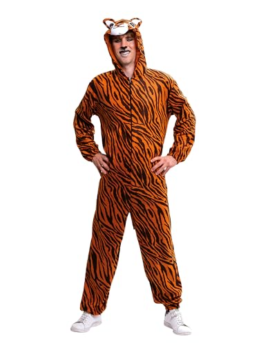 Rubies Tigerkostüm für Erwachsene, Unisex, Einheitsgröße, Jumpsuit mit Kapuze und Schwanz, Original, Karneval, Weihnachten, Geburtstag, Party und Halloween