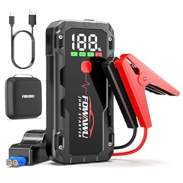 FOWAWU 7000 A Avviatore Batteria Auto, 26800 mAh Avviatore di Emergenza per Auto/Moto(12 L Gas or 10 L Diesel), 12 V Jump Starter Portatile con Clips de Seguridad Inteligentes, Torcia a LED y QC 3,0