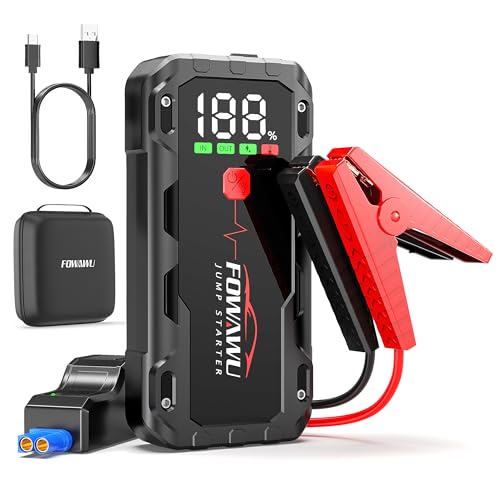 FOWAWU 7000A Arrancador de Baterias de Coche, 26800mAh 12V Earrancador de Coches Portatil(para 12L de Gasolina o 10L de Diésel) con Clip Inteligente,Linterna LED, 5 * 3,5CM Pantalla Grande, QC 3,0