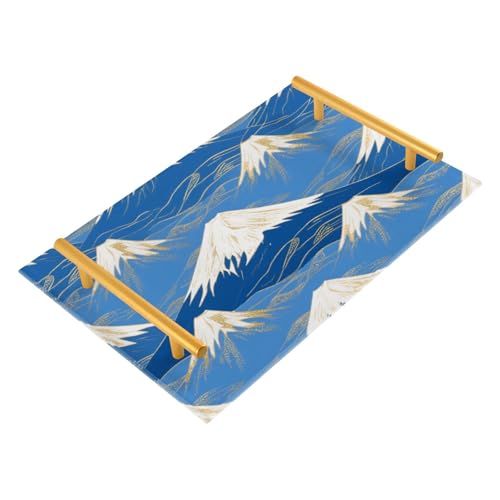 Bandejas decorativas Fuji de color azul y blanco japonés con asas, bandeja de servir para joyas, perfumes, para servir charolas modernas para servir comida