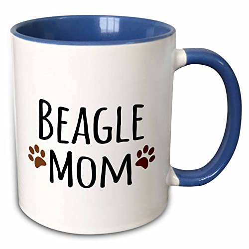 3dRose Beagle Dog Mom with Brown Muddy Paw Prints 11oz Two-Tone Blue Mug