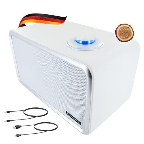 Enceinte vintage Bluetooth Schwaiger finitions bois et cuir luxe blanc