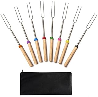 Marshmallow Roasting Sticks ,Marshmallow Sticks Kit Extending Roaster 32 Inch Set of 8 Telescoping Stainless Steel. Smores Skewers & Hot Dog Forks Kids Camping Campfire Fire Pit Accessories.FREE Pouch