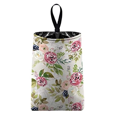Auto Trash (Country Floral) by The Mod Mobile - Taupe Off White Watercolor Flowers car Trash Bag Litter Bag Garbage can for Your Automobile Cover