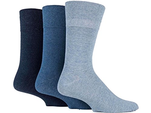 3x Pairs of Mens Plain Gentle Grip Non-Elastic Socks/UK 6-11 Eur 39-45 (Assorted Blue)
