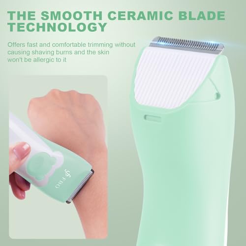 Image of FBO Baby Hair Clipper, Professional Quiet Waterproof Painless Body Hair Trimmer, Multi-Purpose Grooming Kit for Infants, Toddlers & Adults, Home and Salon Use, Green Bear