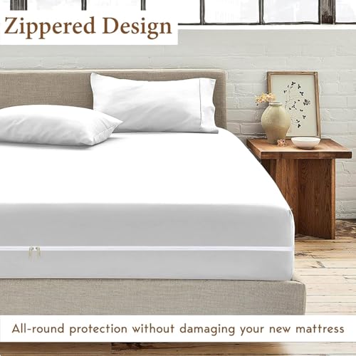 Image of Zippered Chain 75 inchx36 inchx10 inch Terry Cotton Waterproof Mattress Protector | Dust Mite Proof, Bed Bug Protection Mattress Cover for Single Bed Size with 10 inch Drop Thick (75x36x10 inch,White)