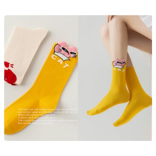 Meias de algodão com ilustração 3D feminina coelho gato coração flor estampada desenho animado meias