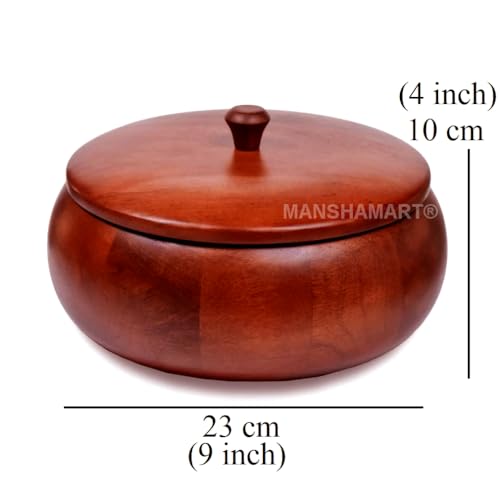 Image of Mango wood Chapati Box /Casserole /wooden hotpot roti box /chapati holder /Wooden Chapati Box for Kitchen Roti Server Tableware