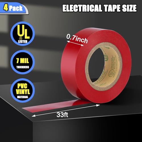 Image of GEYYANG Red Electrical Tape, Professional Grade UL Approved, 4 Pack Multipurpose Electrical Tape for Home Improvement Electrical Equipment, 0.7in X 33ft PVC Electric Insulating Tape