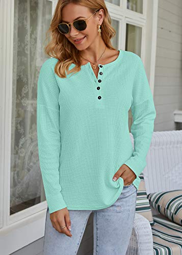 Image of MOLERANI Womens Long Sleeve Waffle Knit Henley Shirts Tunic Tops