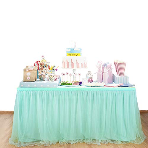 Top of top store Tulle Table Skirt Tablecloth Desk Skirting Tableware Cover for Wedding Birthday Party Baby Shower Home Decor, Event Party Supplies (Mint Green)