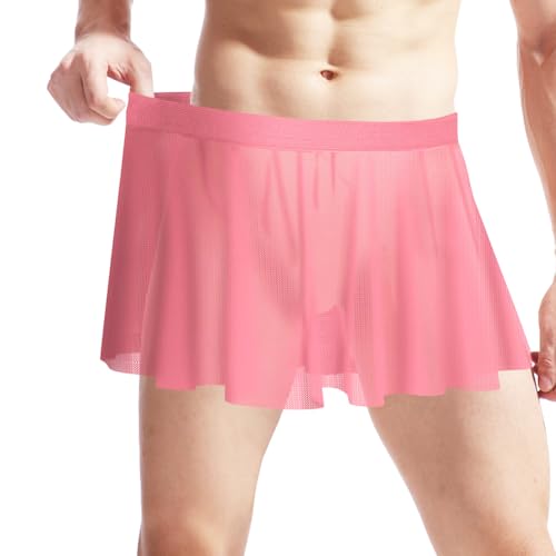 DRHOM Men's Sissy Skirt Mesh Sheer Pleated Ruffle Micro Mini Skirt Club Party Crossdress Underwear4
