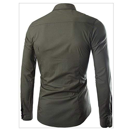 SOUGAO Camisas sociais masculinas simples manga longa slim fit camisa casual com botões, Verde, M