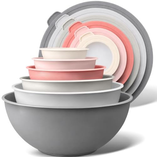 Image of Zulay Kitchen 12 Piece Plastic Mixing Bowls with Lids Set - Colorful Mixing Bowl Set for Kitchen - Nesting Bowls with Lids Set - Microwave and Freezer Safe (Pink Ombre)