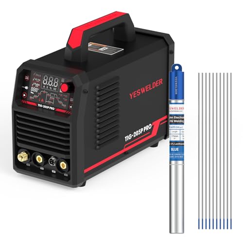 Image of YESWELDER TIG Welder With Pulse 205Amp Large LED Display, STICK/DC TIG/PULSE TIG 3 In 1 & TIG Welding Tungsten Electrode 2% Lanthanated 1/16" x 7" (Blue, WL20/EWLa-2) 10-pk