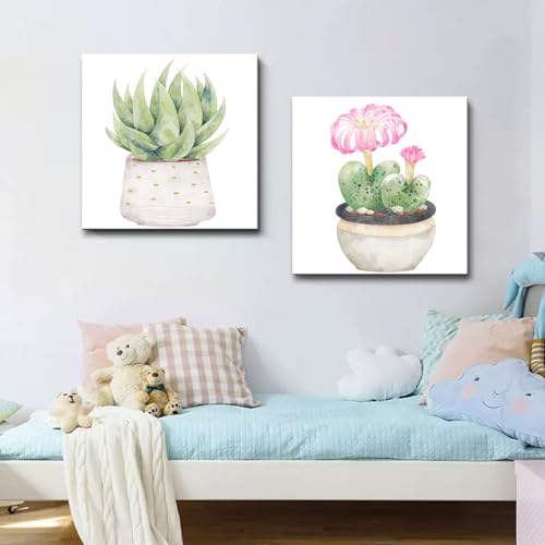 Image of msspart Cactus Bathroom Decor Wall Art, Succulent Pictures Canvas Print, Green Plants Paintings for Bedroom Living room Office Decoration - 12 inch X 12 inch
