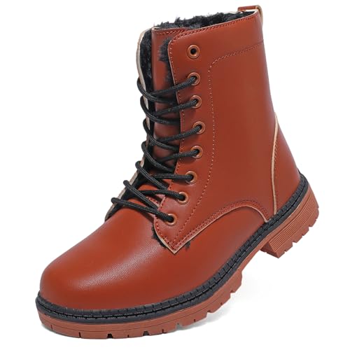 Topwolve Botas para Mujer Impermeable Botines de Tobillo Invierno Con Forrada CáLido Botas de Nieve,Marrón(con Pelo),41 EU