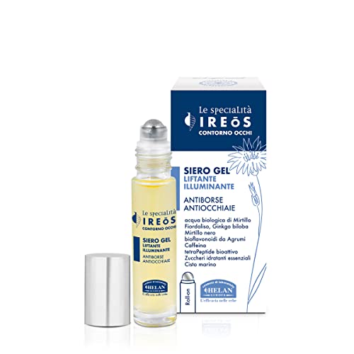 Helan, IREOS - Contorno Occhi Occhiaie Effetto Lifting, Siero Contorno Occhi e Borse Sgonfiante in Formula Gel con Fresco Roll On in Acciaio - Prodotto Skincare Illuminante Antiage con Caffeina, 10 ml