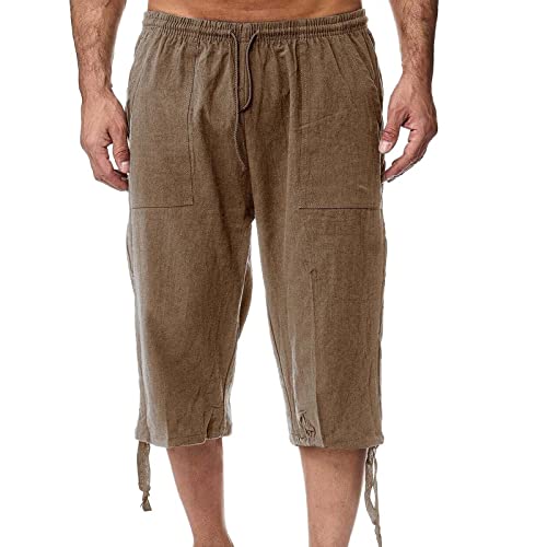 Men's Linen Capri Pants Beach Pants with Elastic Waist Drawstring Loose Fit Harem Style for Yoga Comfort for