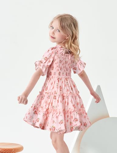 Toddler Girl Dress Square Neck Puff Sleeve A-Line Toddler Floral Dresses Summer Dresses for Toddler Girls 2-6T4