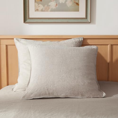 TOSMO-100-Linen-Pillow-Shams-Set-of-2-Stone-Washed-Pillow-Covers-Soft-and-Durable-Square-Throw-Pillow-Case-Euro-Size-26-X-26-Natural-Linen TOSMO 100 Linen Pillow Shams Set of 2 Stone Washed Pillow Covers Soft and Durable Square Throw Pillow Case Euro Size 26 X 26 Natural Linen