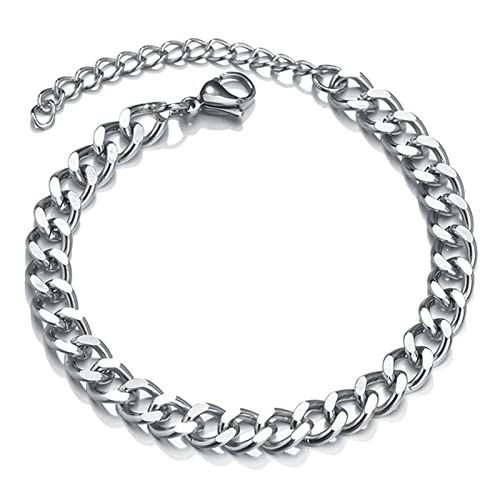 GoPaw Bracelet chaine cubaine 7MM, Bracelet Homme en acier inoxydable, Bracelets chaine homme, chaine de maillons cubains, Bracelet unisexe pour rappeur HipHop, 18+5 CM Longueur Cover