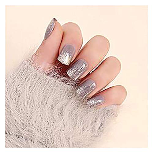 Drecode 24Pcs False Nails Bling Purple Silver Sequins Full Cover Fake Nails Fashion Party Clip on Nails for Women and Girls